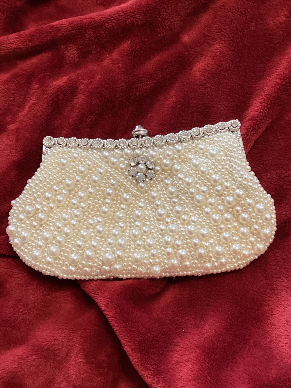 Pearl and Crystal Embellished Clutch Bag - Ivory